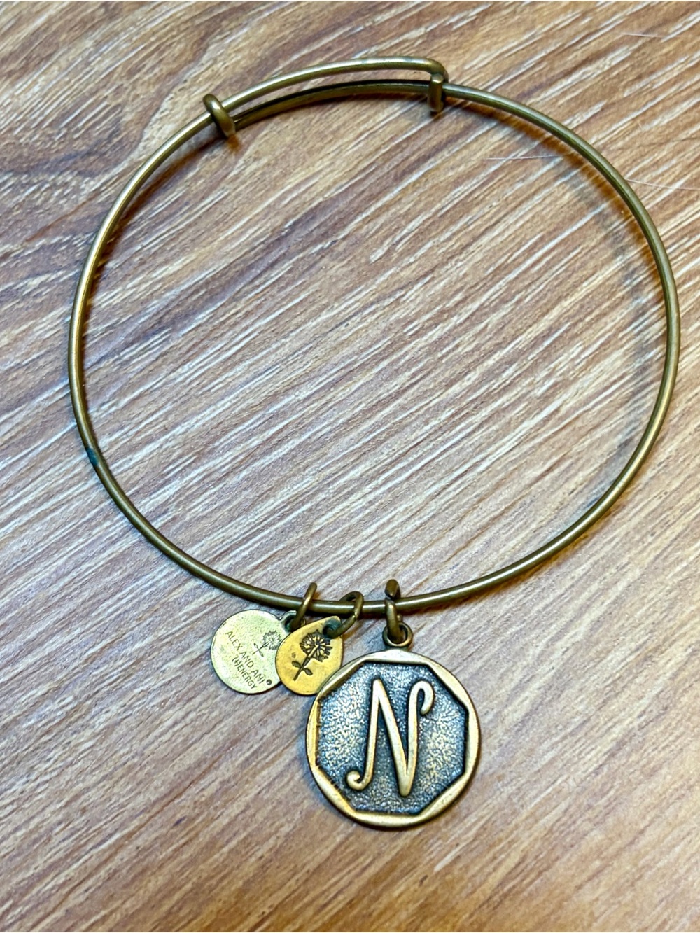 Alex and Ani Gold-Tone Initial 'N' Charm Bangle Bracelet